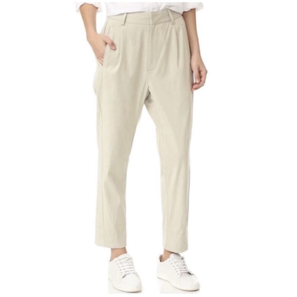 AYR The Shale Pants 4 High Rise Pleated Cropped Twill Khaki Preppy‎ Quiet Luxury